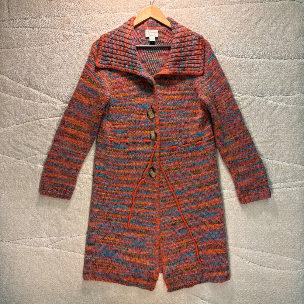 Christopher & Banks Wool Blend Long Cardigan Sweater Women M Multicolor Button